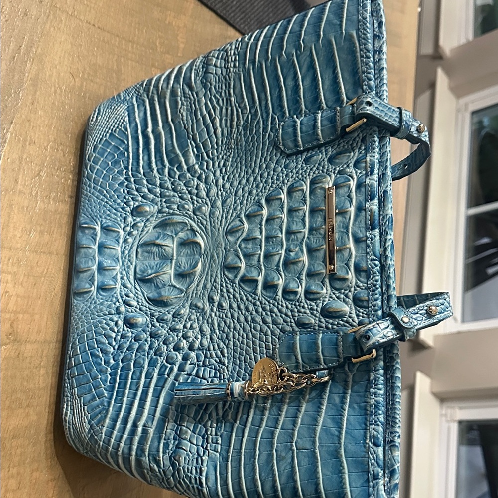 Brahmin Turquoise Embossed Satchel